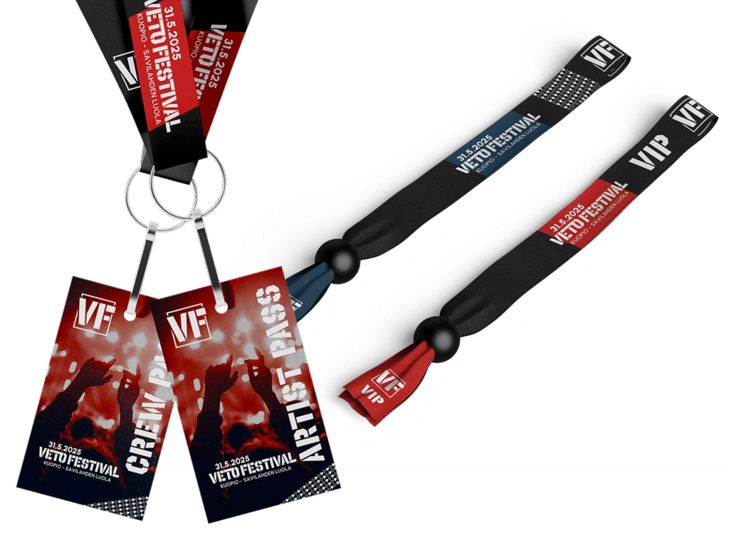 Veto Festivalin passit ja rannekkeet. Kuopio - savilahden luola